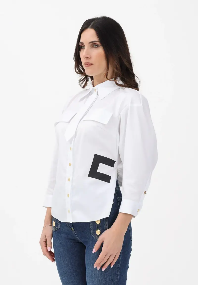 Camicia bianca da donna con stampa logo
