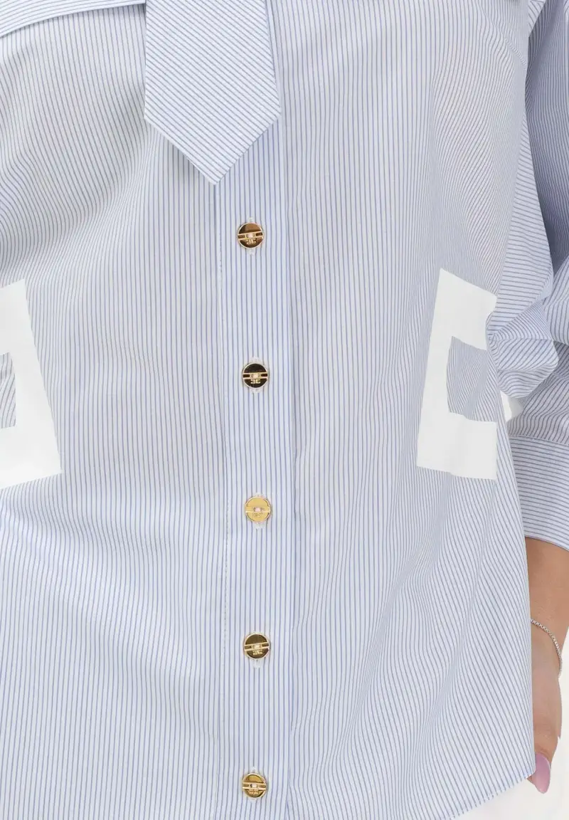 Camicia con maniche a 3/4 bianca da donna con motivo a righe azzurre miniatura 3