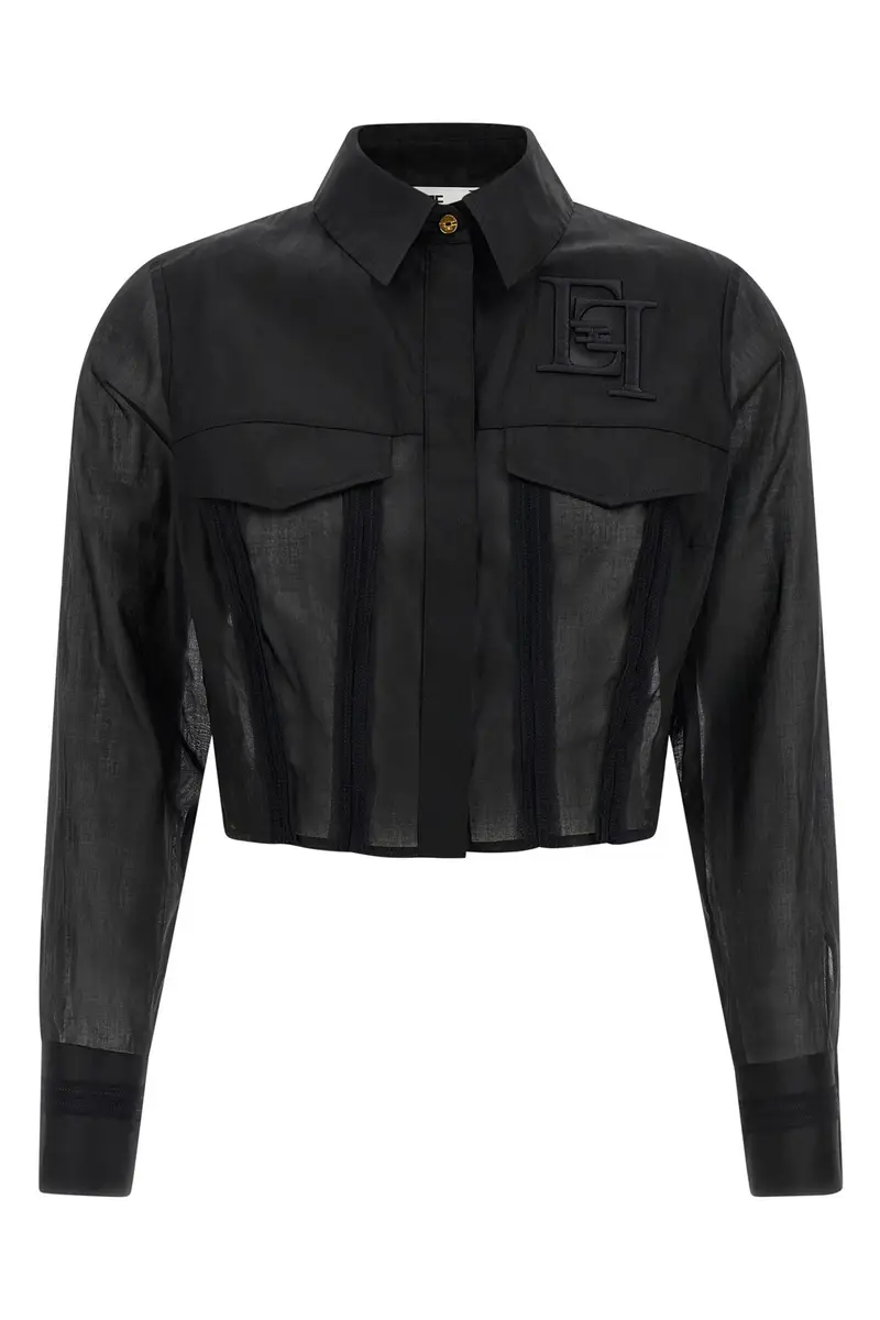 Camicia Crop Maxi Ricamo Logo Nero