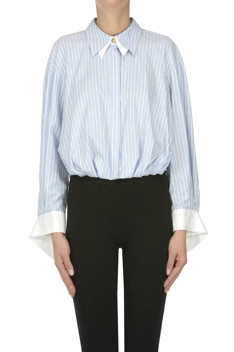 Camicia cropped a righe Celeste