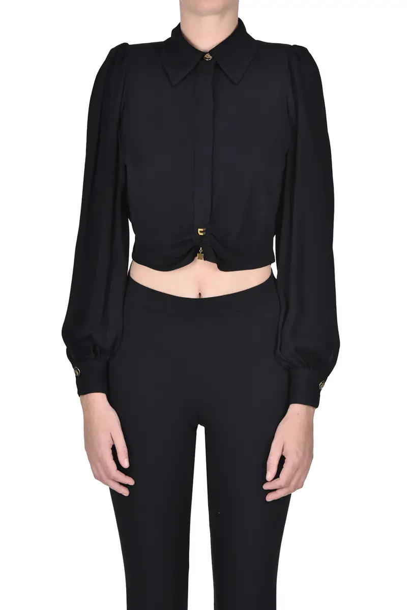 Camicia cropped in crepè Nero