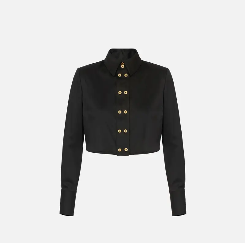 Camicia cropped in raso di cotone