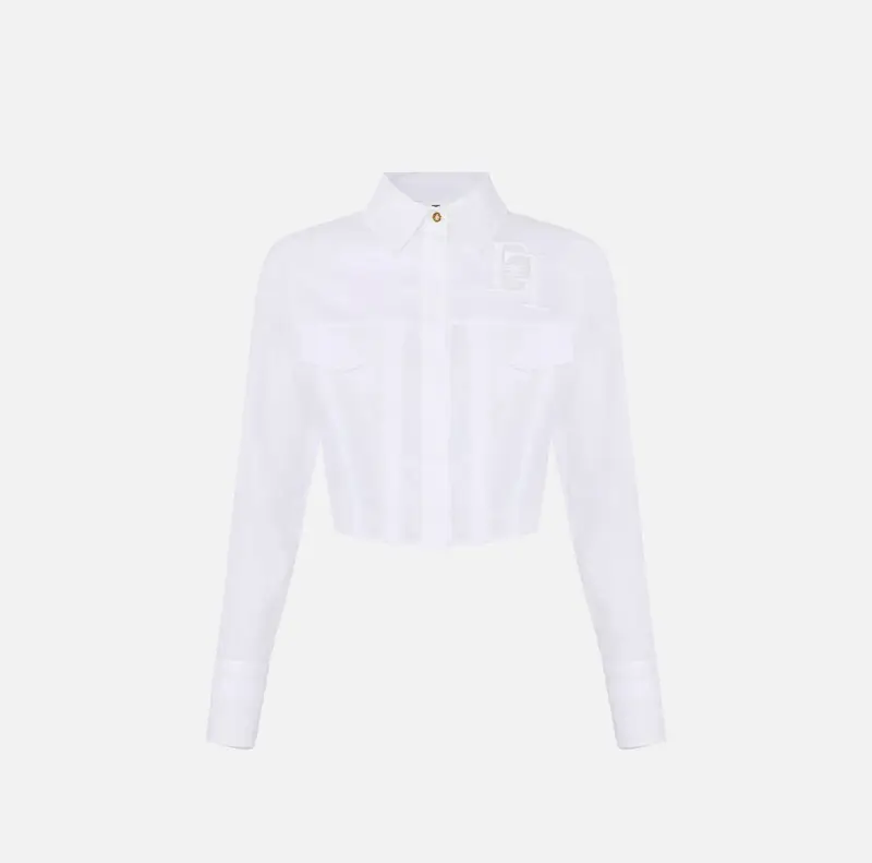 Camicia in cotone con patte e ricami