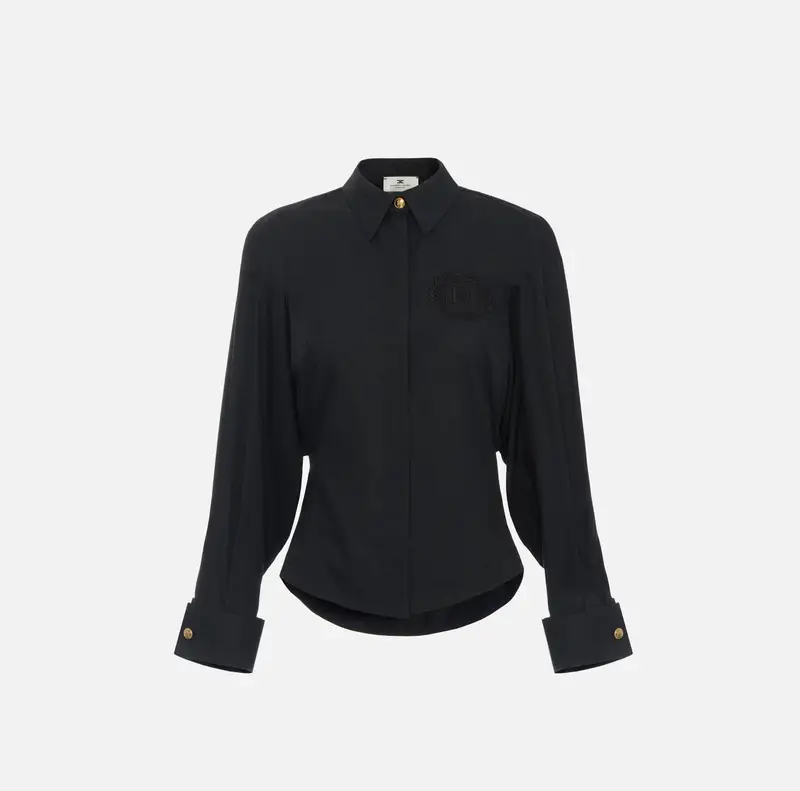 Camicia in popeline di cotone con arricciatura e stemma logo