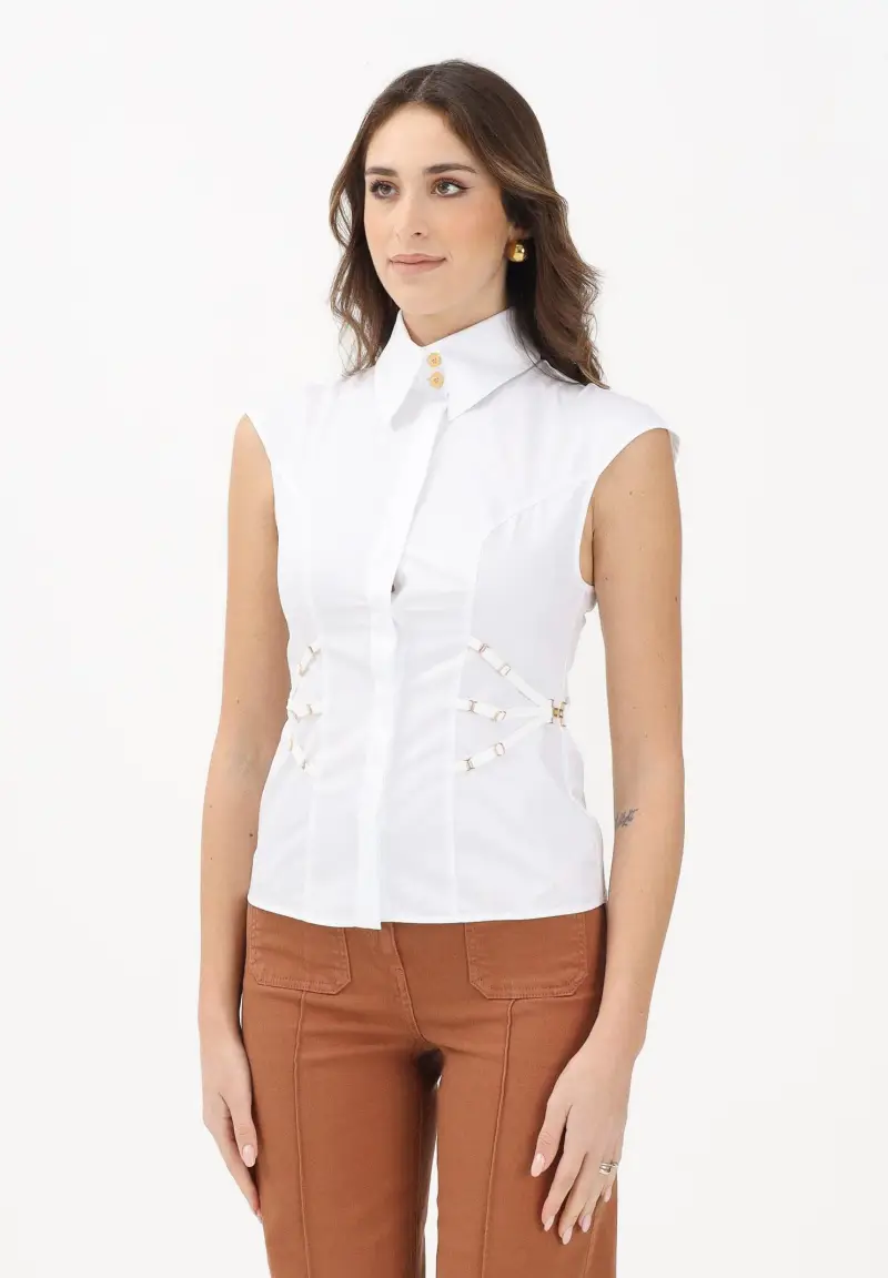 Camicia smanicata bianca da donna con elastici