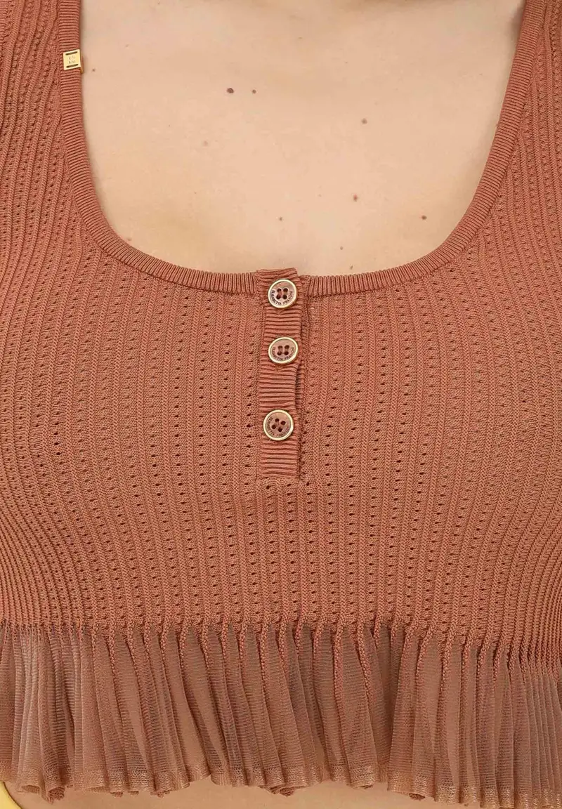 Canotta cuoio da donna in maglia à jour miniatura 3