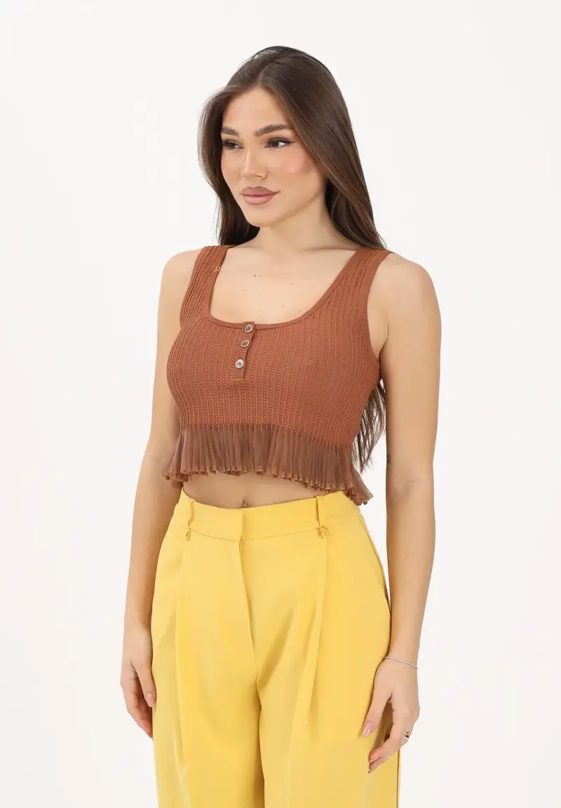 Canotta cuoio da donna in maglia à jour