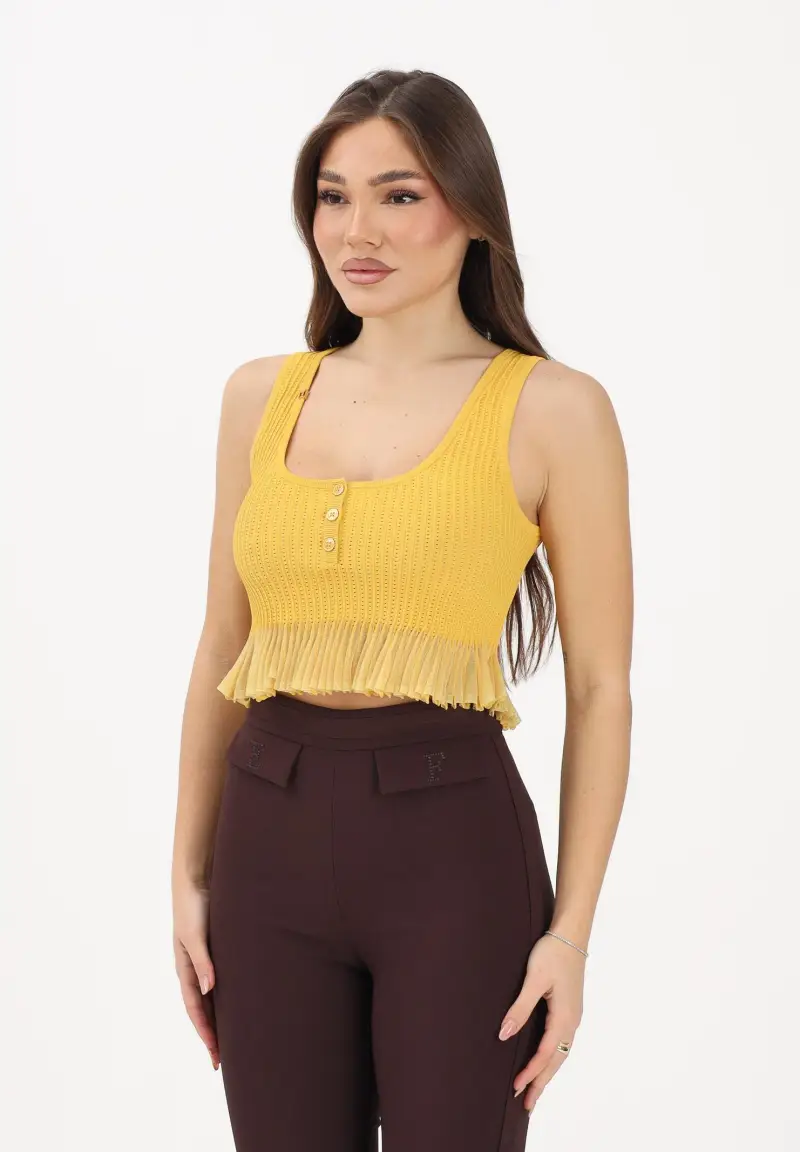 Canotta gialla da donna in maglia à jour