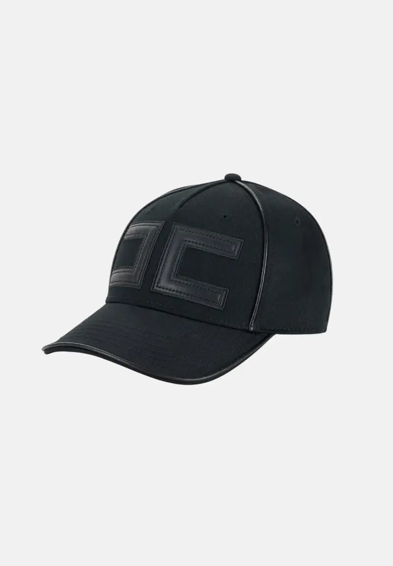 Cappello nero da donna in gabardina con logo