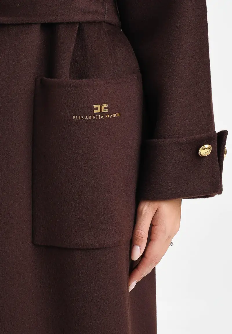 Cappotto a vestaglia in panno marrone da donna miniatura 3