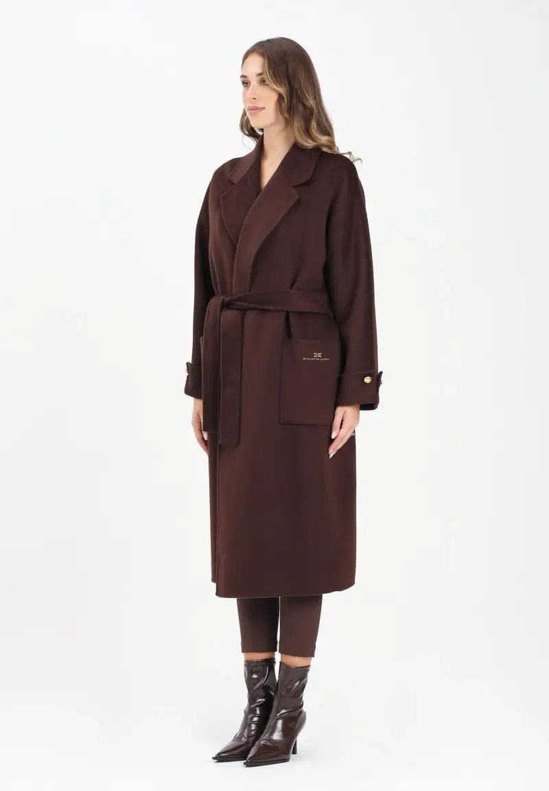 Cappotto a vestaglia in panno marrone da donna