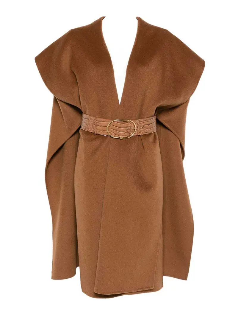 Cappotto con cintura in lana Marrone
