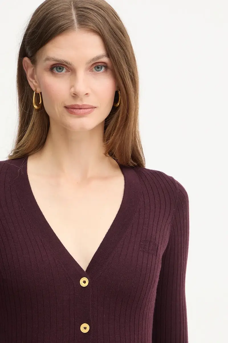 cardigan con lana colore granata MK33S57E2 miniatura 4