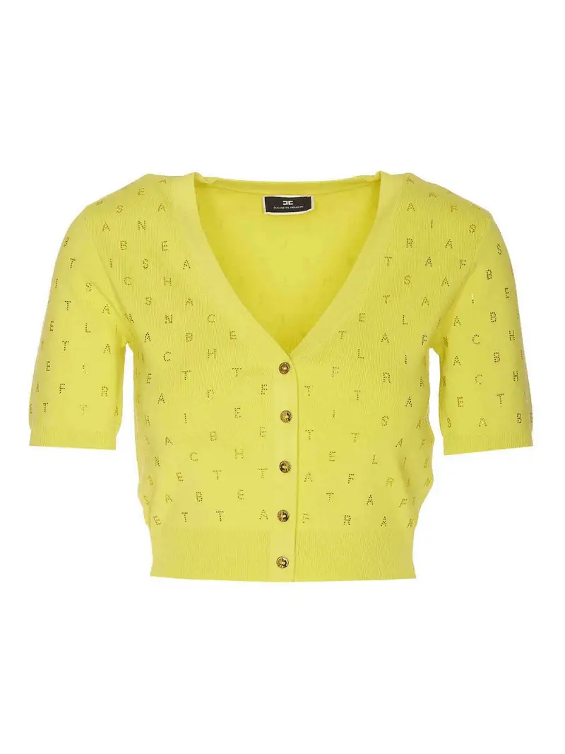 Cardigan con logo Lettering Strass Giallo