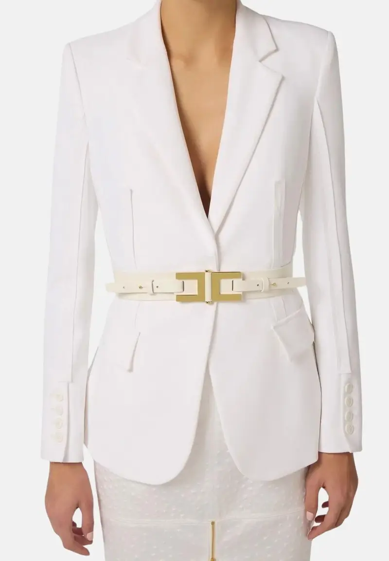 Cintura avorio da donna con dettaglio logo miniatura 3