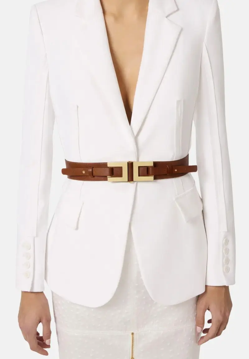 Cintura cognac da donna con dettaglio logo miniatura 3