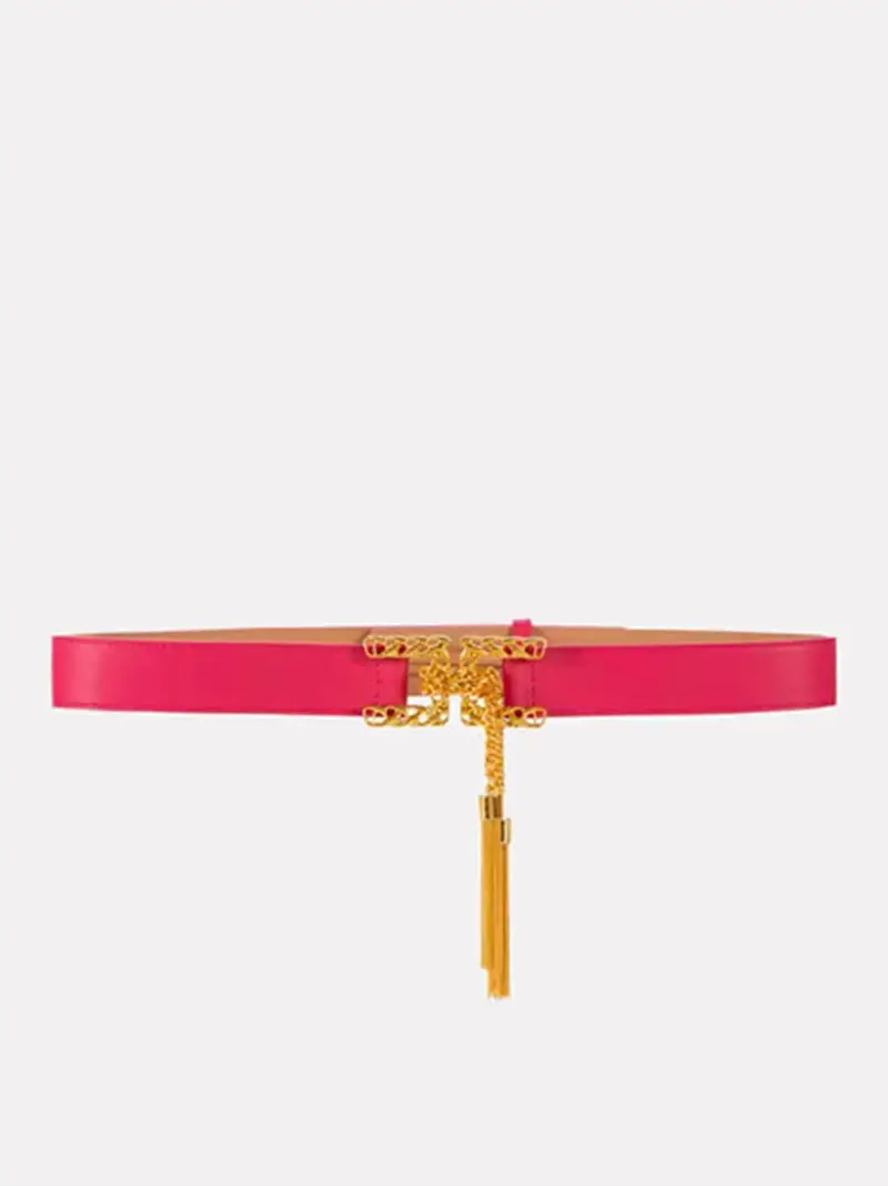 Cintura fucsia fibbia logata con ciondolo