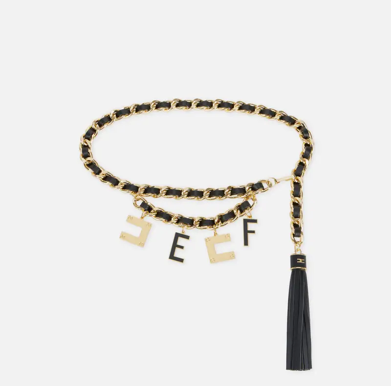 Cintura in catena e pelle con charms