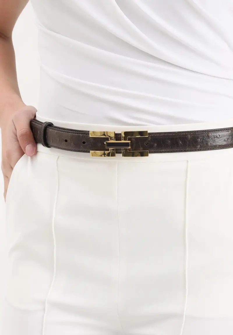 Cintura marrone da donna con fibbia doppia c miniatura 3