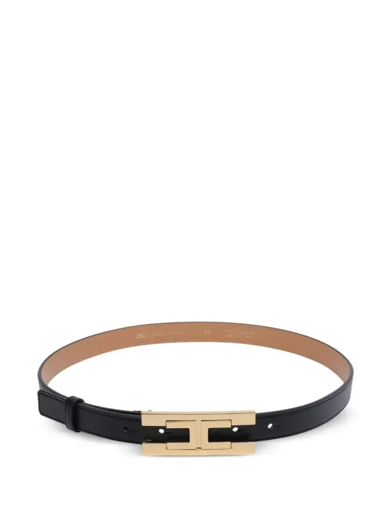 Cintura Nera con Fibbia Rettangolare Oro Nero