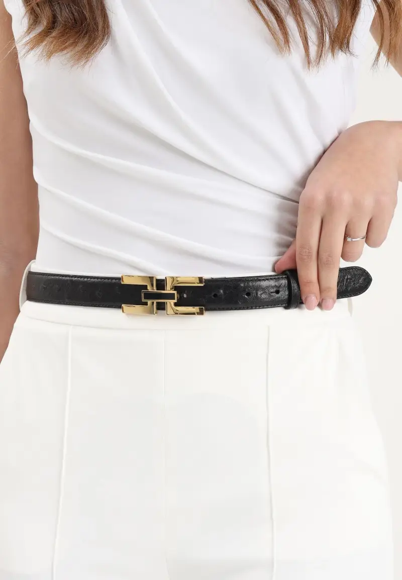 Cintura nera da donna con fibbia doppia c miniatura 3