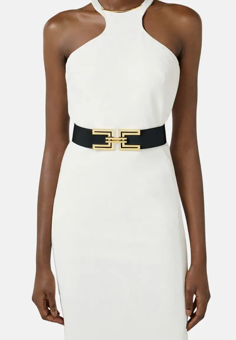 Cintura nera da donna con placca logo miniatura 3