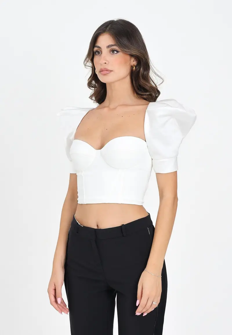 ELISABETTA FRANCHI Corpetto avorio da donna realizzato in crêpe e in duchesse