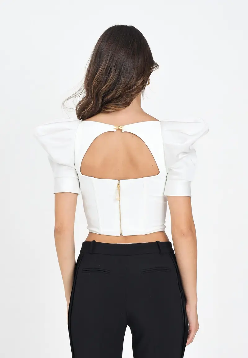 ELISABETTA FRANCHI Corpetto avorio da donna realizzato in crêpe e in duchesse miniatura 3