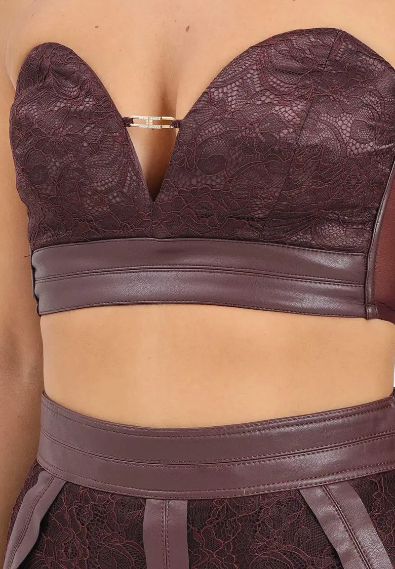 Corpetto bordeaux da donna in pizzo floreale miniatura 3