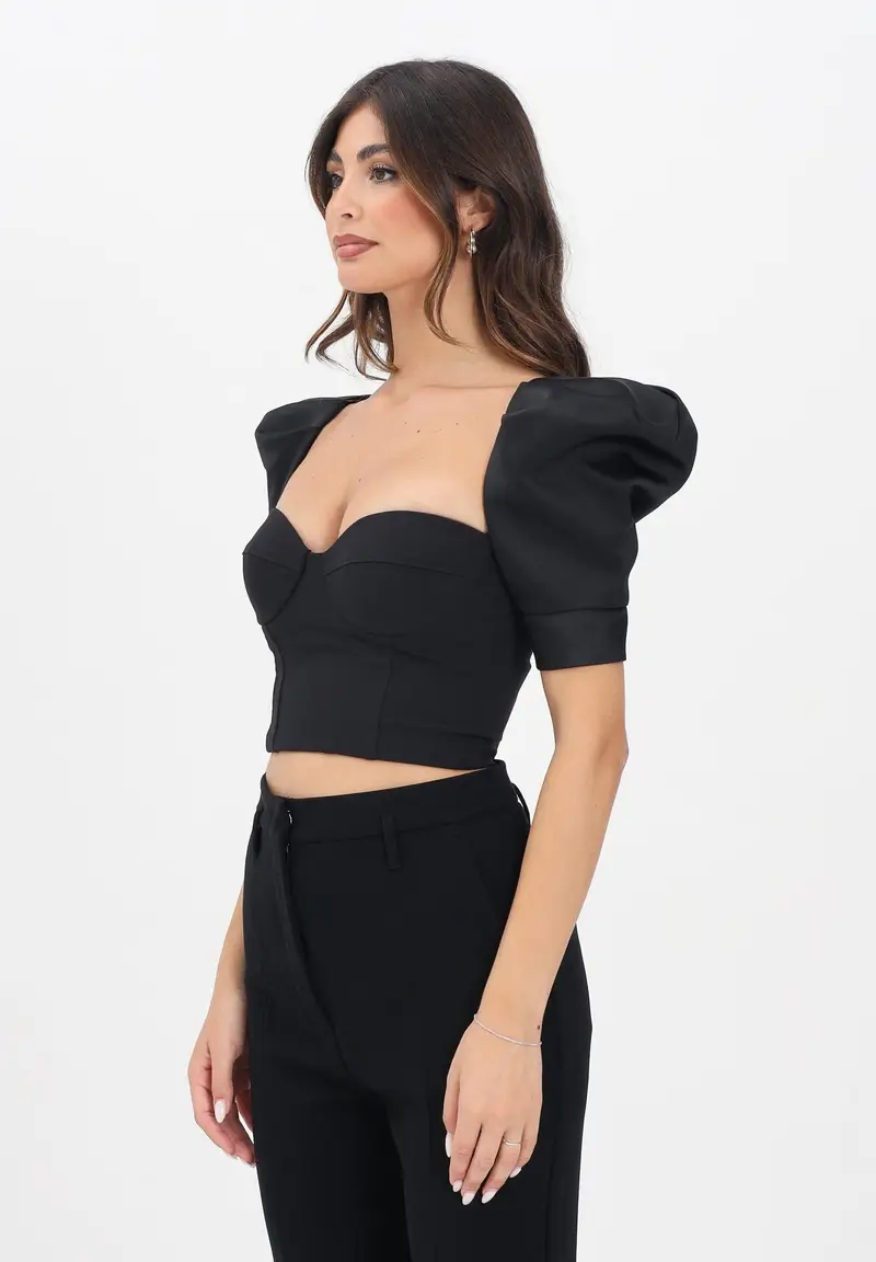 ELISABETTA FRANCHI Corpetto nero da donna in crêpe e duchesse