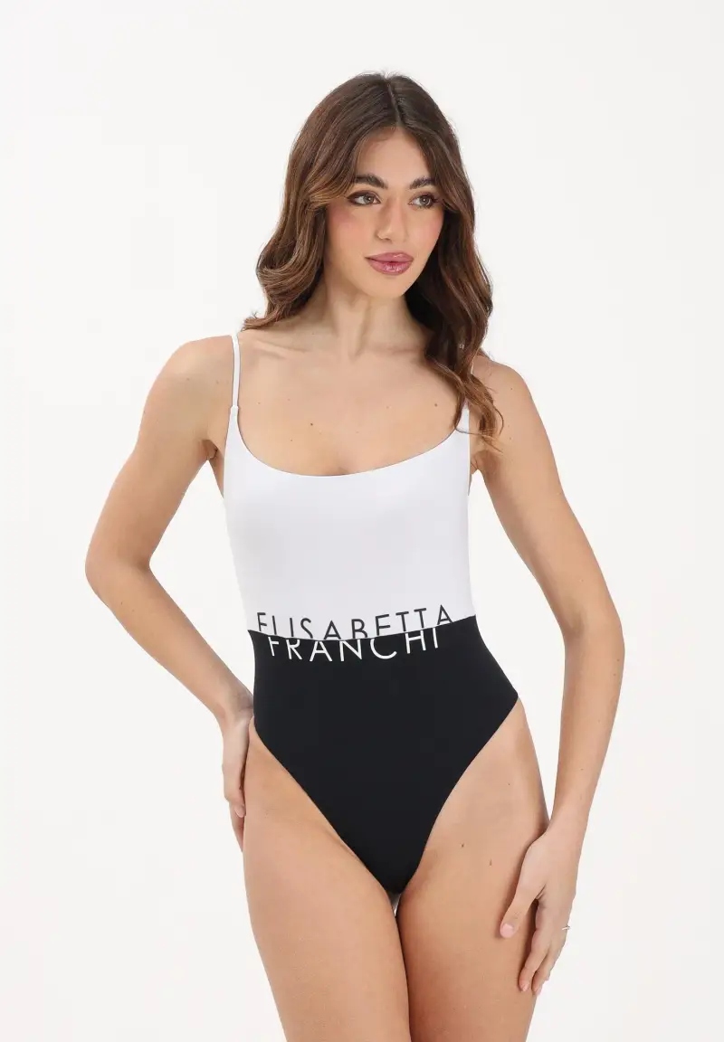 Costume intero bianco e nero da donna con logo miniatura 2