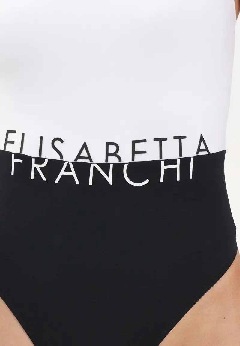 Costume intero bianco e nero da donna con logo miniatura 3