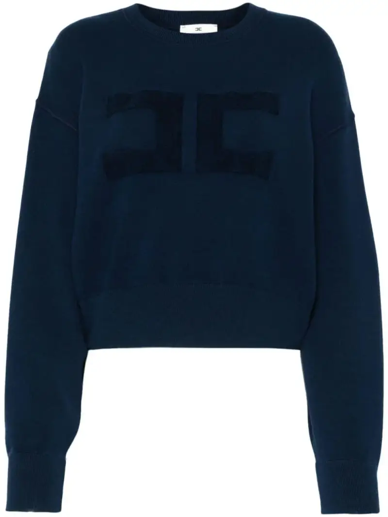 Felpa cropped blu logo monogram ricamo Blu navy