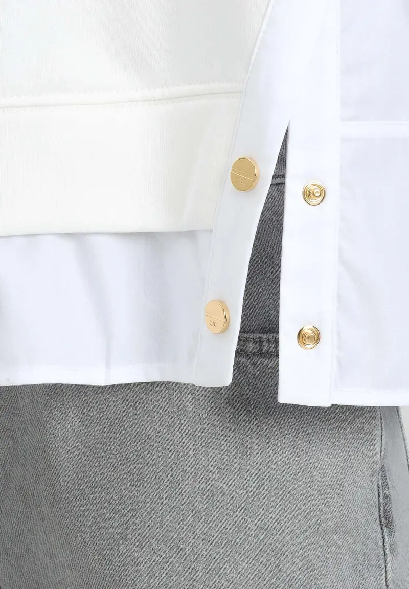 ELISABETTA FRANCHI Felpa girocollo avorio da donna con dettagli in popeline miniatura 2