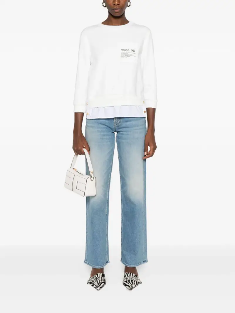 Felpa Girocollo conSstampa Grafica e Bottoni Oro Avorio miniatura 2