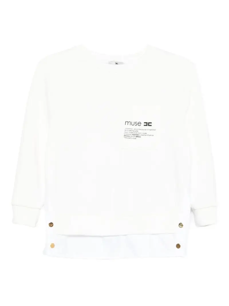 Felpa Girocollo conSstampa Grafica e Bottoni Oro Avorio