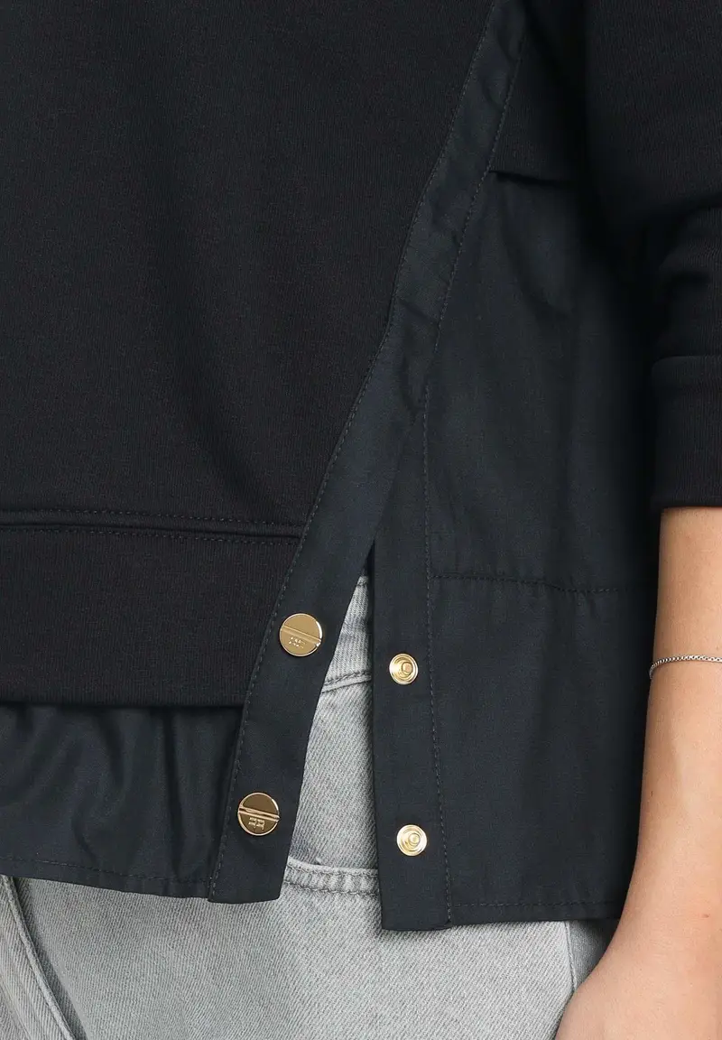 ELISABETTA FRANCHI Felpa girocollo nera da donna con dettagli in popeline miniatura 2