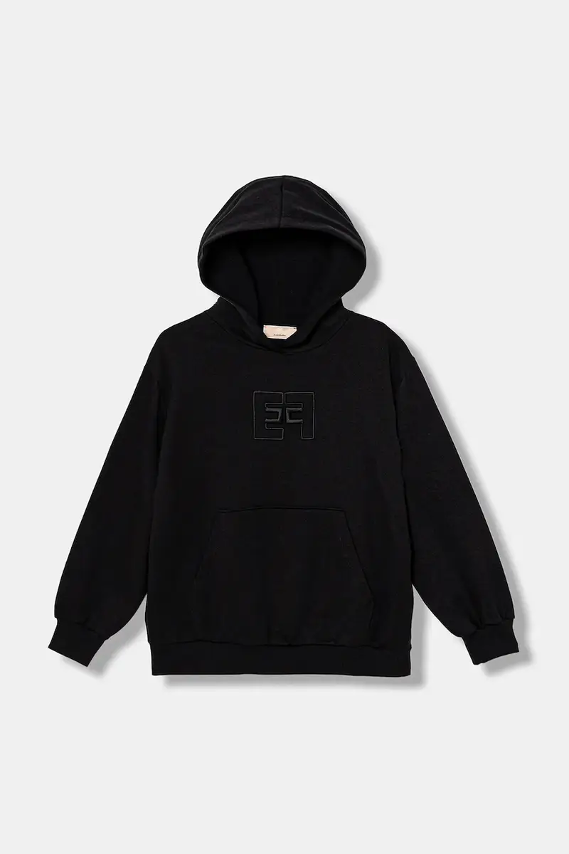 felpa in cotone bambino/a colore nero con cappuccio con applicazione EFFE156.0.FF002