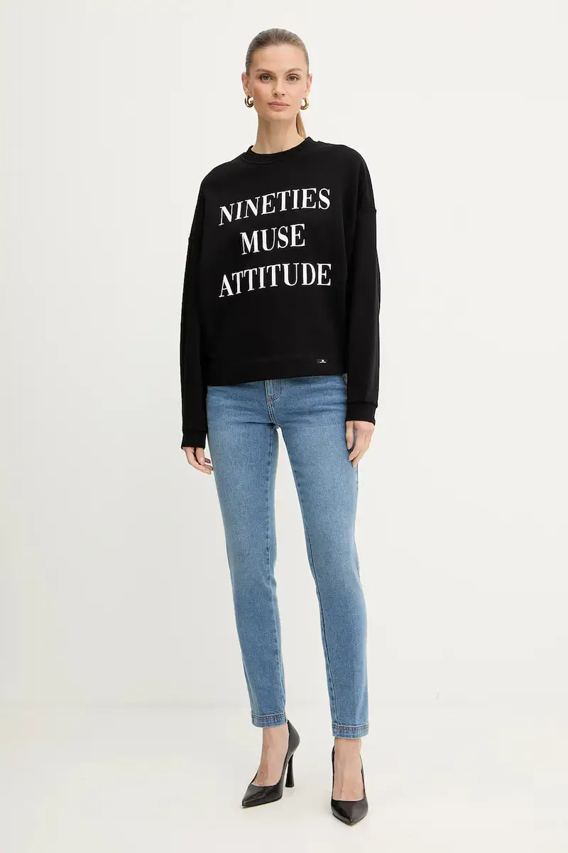 felpa in cotone donna colore nero MD01D56E2 miniatura 2