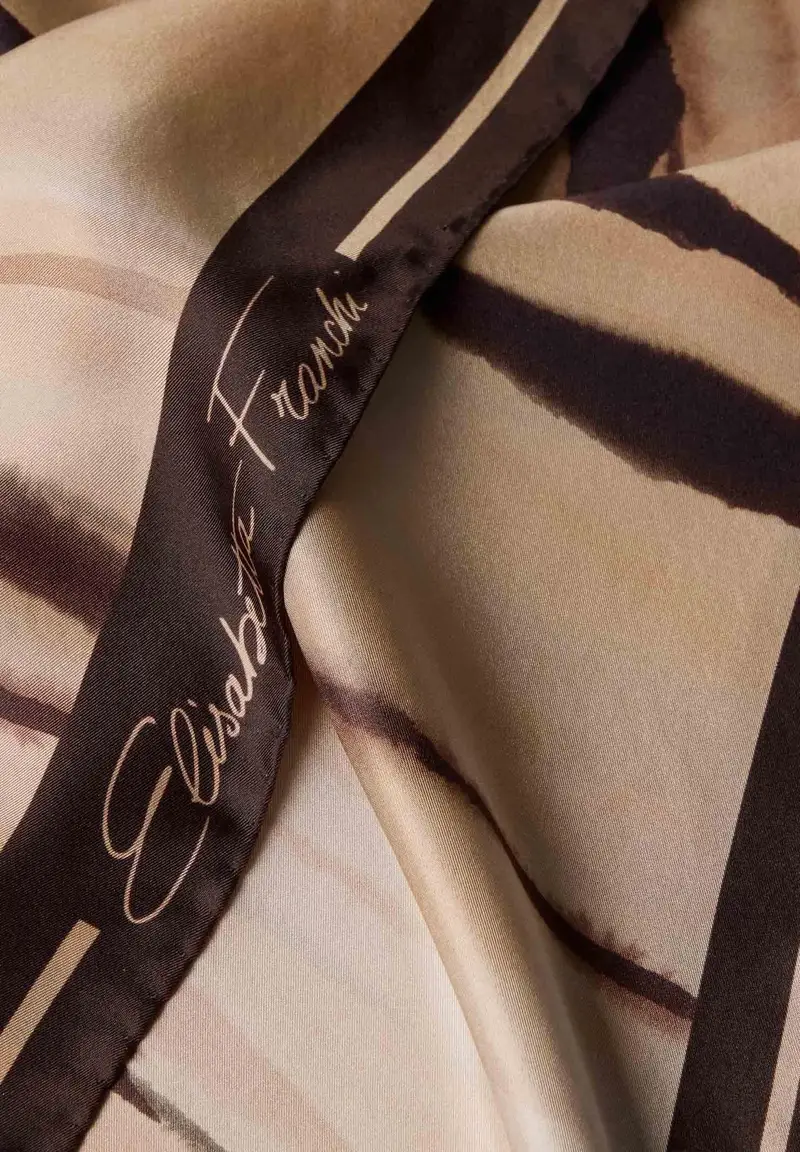 Foulard beige e marrone da donna con stampa tigre miniatura 2