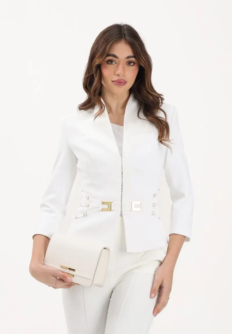 Giacca avorio da donna con cinturini laterali miniatura 2