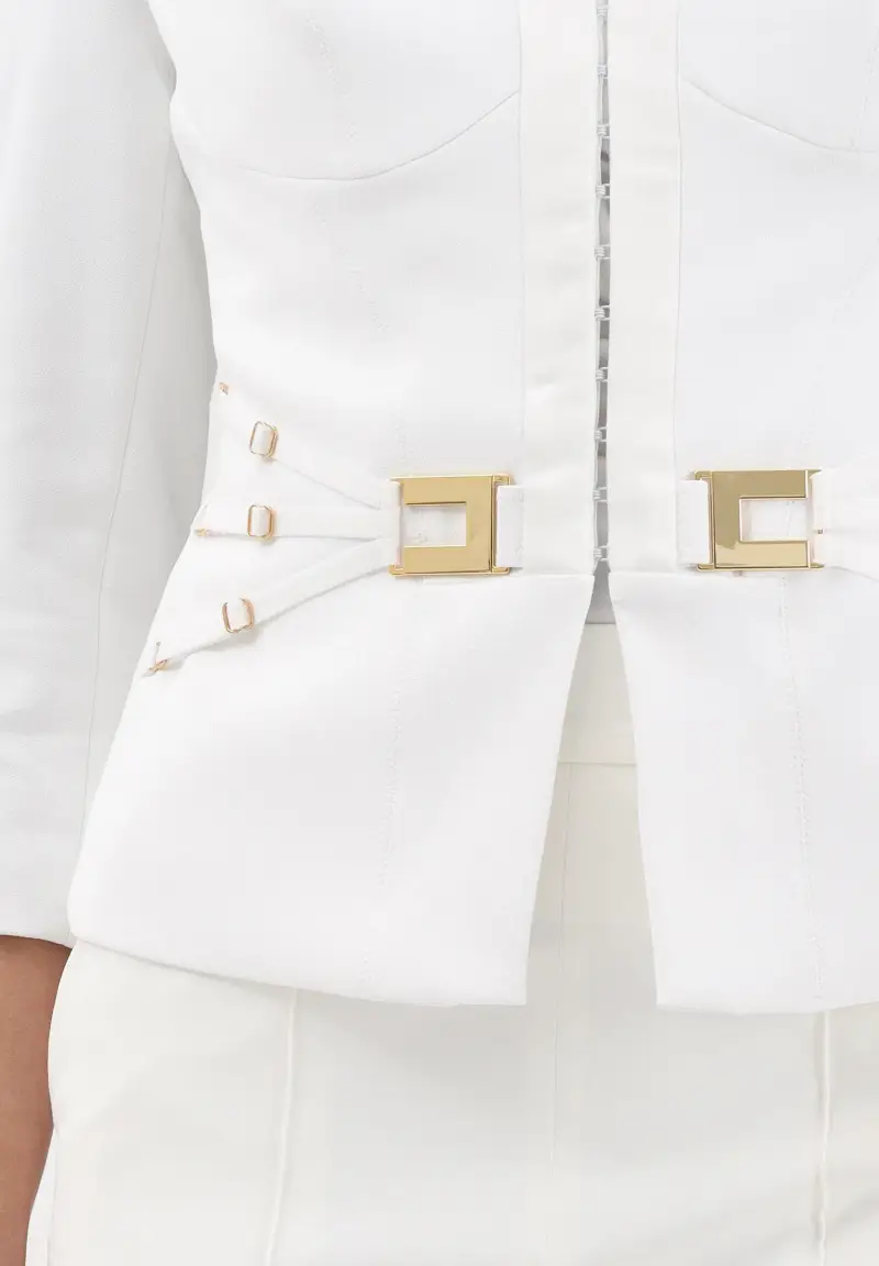 Giacca avorio da donna con cinturini laterali miniatura 3