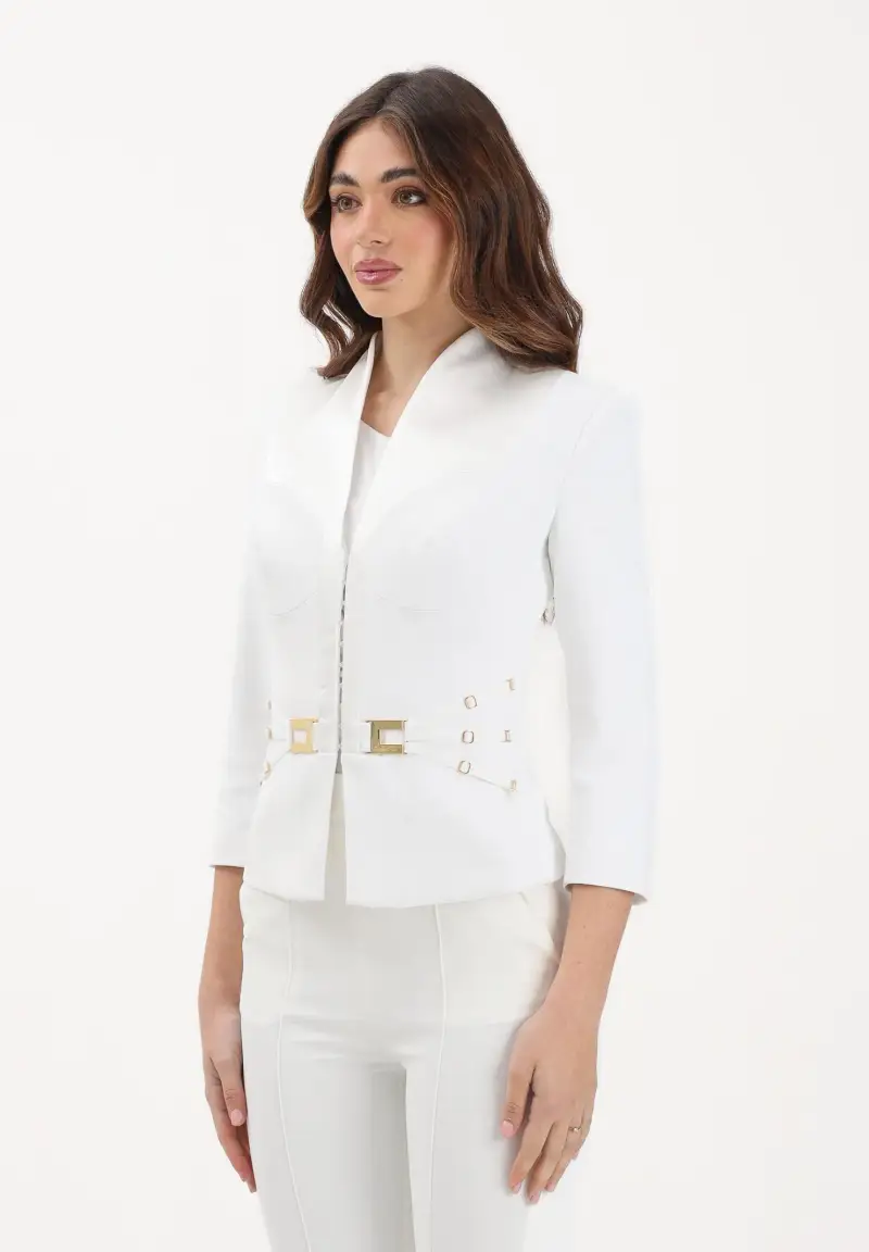 Giacca avorio da donna con cinturini laterali