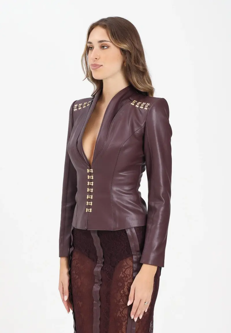 Giacca bordeaux da donna con ganci gioiello