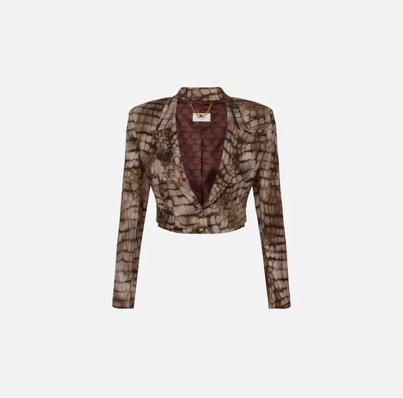 Giacca corta in crêpe con stampa alligatore