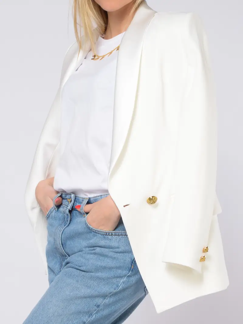 giacca da donna Elisabetta Franchi doppiopetto con collo a scialle Bianco