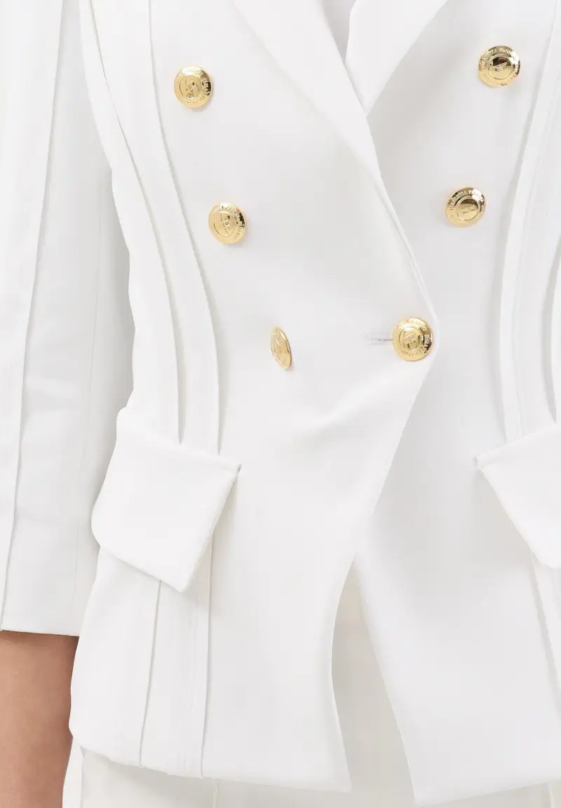 Giacca doppiopetto avorio da donna con motivi a taglio vivo miniatura 3