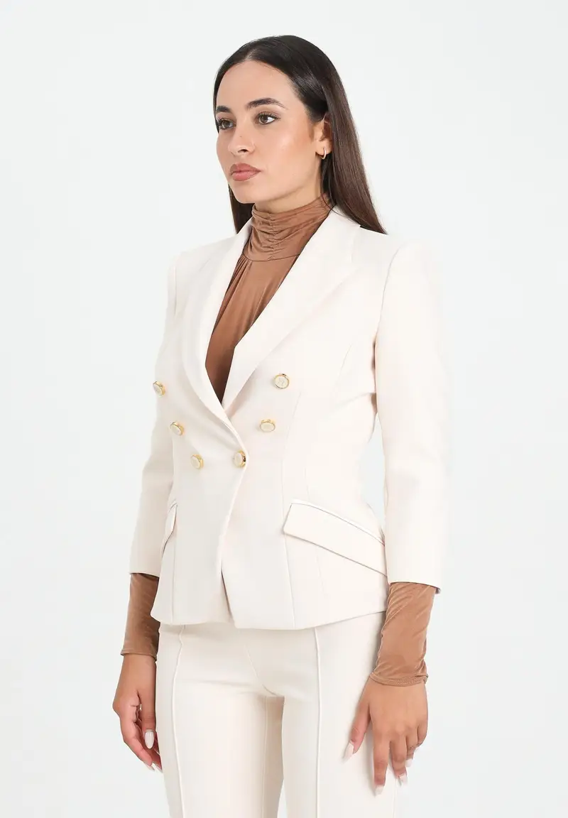 ELISABETTA FRANCHI Giacca doppiopetto latte da donna in doppio crêpe
