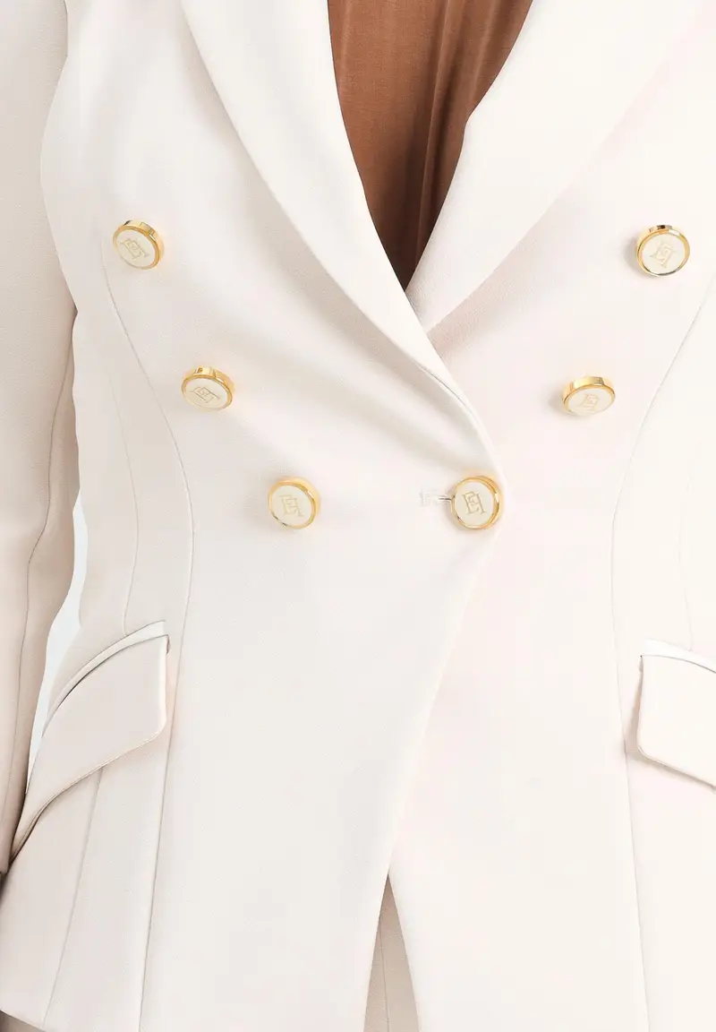 ELISABETTA FRANCHI Giacca doppiopetto latte da donna in doppio crêpe miniatura 2