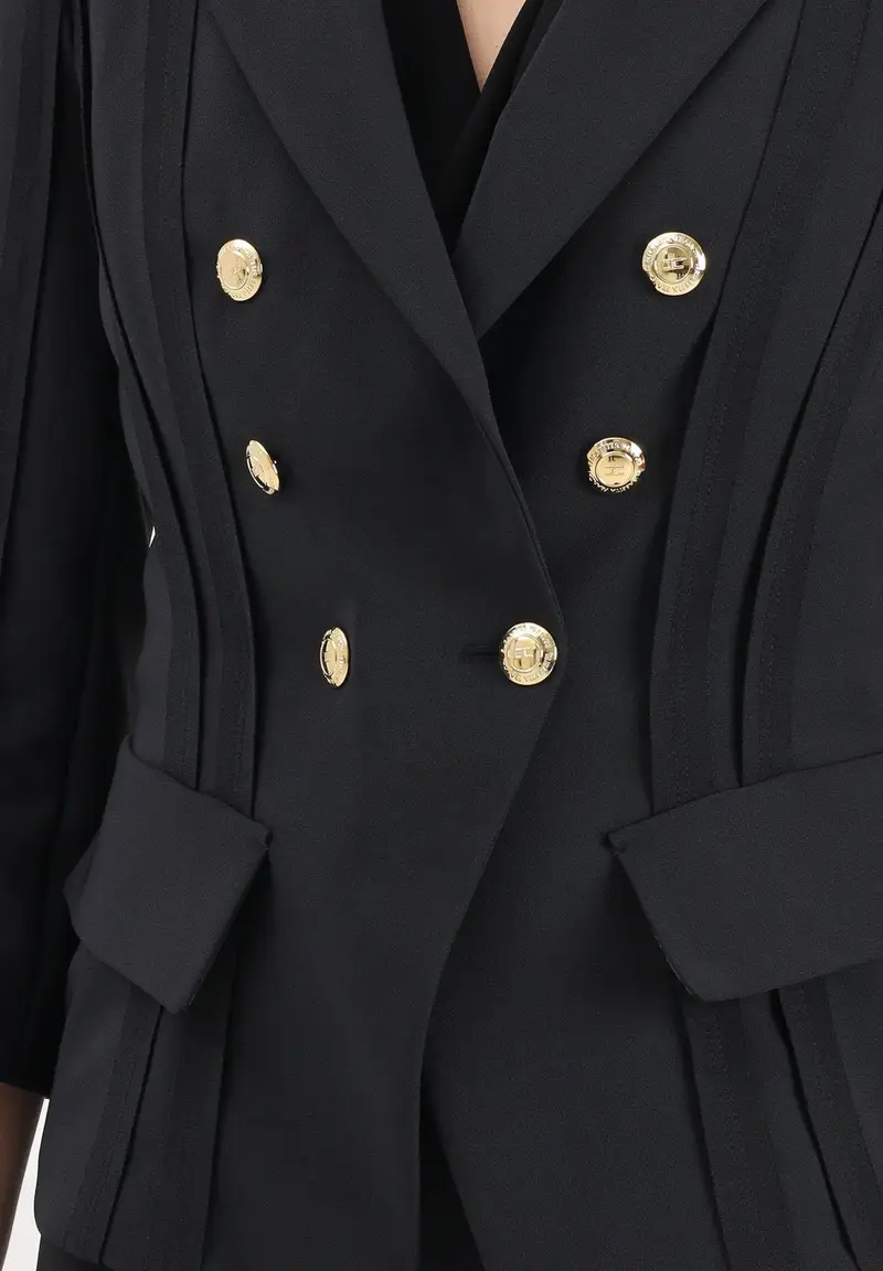 Giacca doppiopetto nera da donna con motivi a taglio vivo miniatura 3